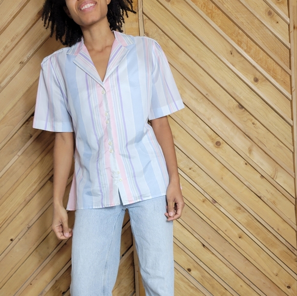 Vintage Pastel Striped Button-up Blouse - Picture 10 of 13